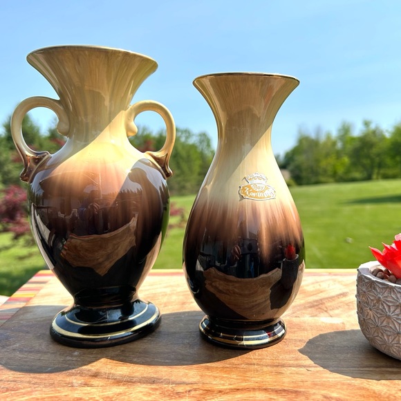 Set of2 MidCentury Bay Keramik West German Vintage Brown Pottery Ceramic Vases - Picture 8 of 12